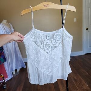 Vintage Danity White Lace Silk Cami Top Size Large